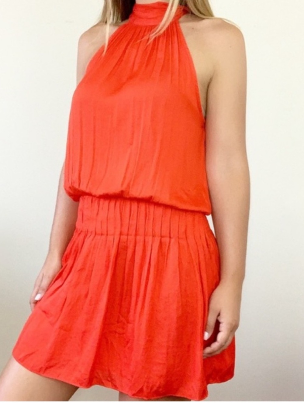 DO+BE One-Shoulder Bright Red Halter Dress